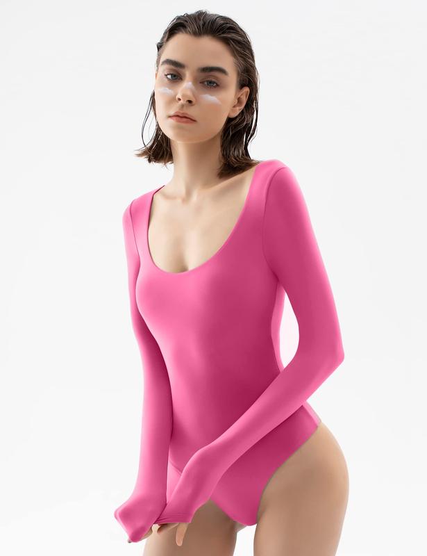 PUMIEY Women's Scoop Neck Long Sleeve Bodysuit Body-hugging Sexy Tops Womenswear Longsleeves Comfort Basic Underwear Lady Minimalist bodysuit  chanclas