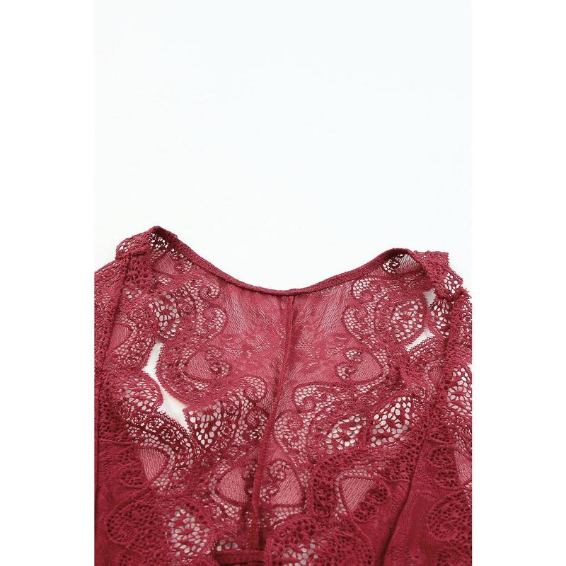 Red Halter Scalloped V Neck Lace Bralette