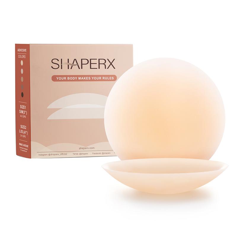 SHAPERX Women's Adhesive Bra Comfortable Strapless Nipple Covers Sticky Invisible Backless Bra with Travel Box