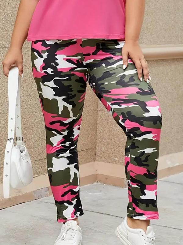  Camo Print Elastic Waist Leggings, Casual Comfy Skinny Pants for Women, Women's Bottoms for Spring & Fall Legging Pants