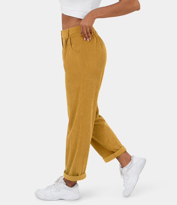 Halara Mid Rise Button Zipper Side Pocket Corduroy Casual Pants