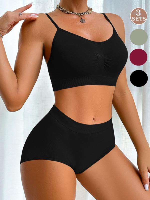 Women's Solid Ruched Backless Push Up Bra & High Waist Panty Lingerie Set, Casual Comfy Breathable Two-piece Lingerie Set for Daily Wear, Women's Underwear Set for All Seasons