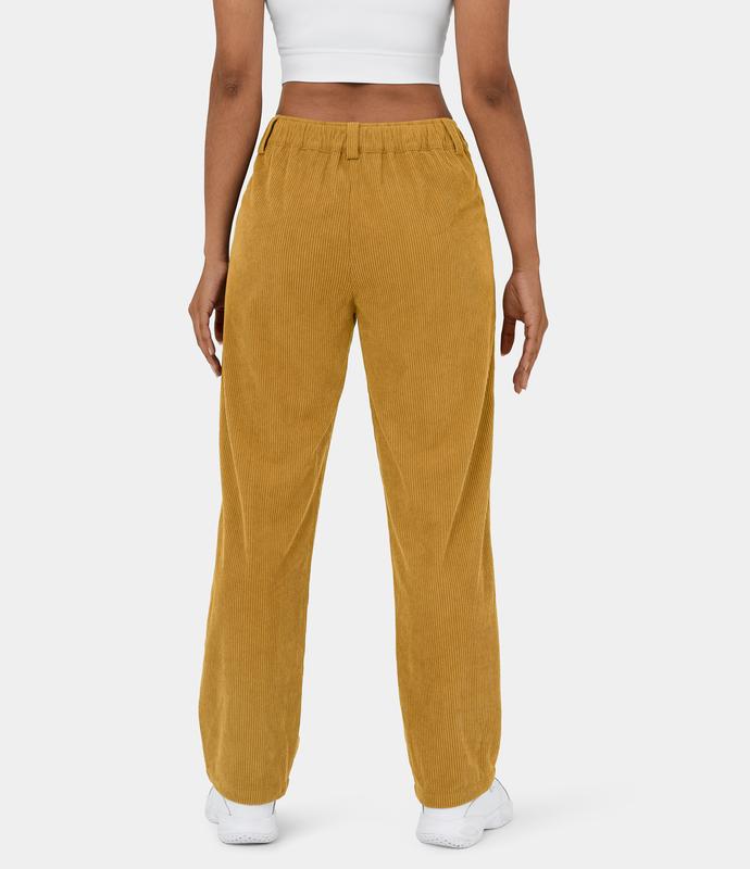 Halara Mid Rise Button Zipper Side Pocket Corduroy Casual Pants