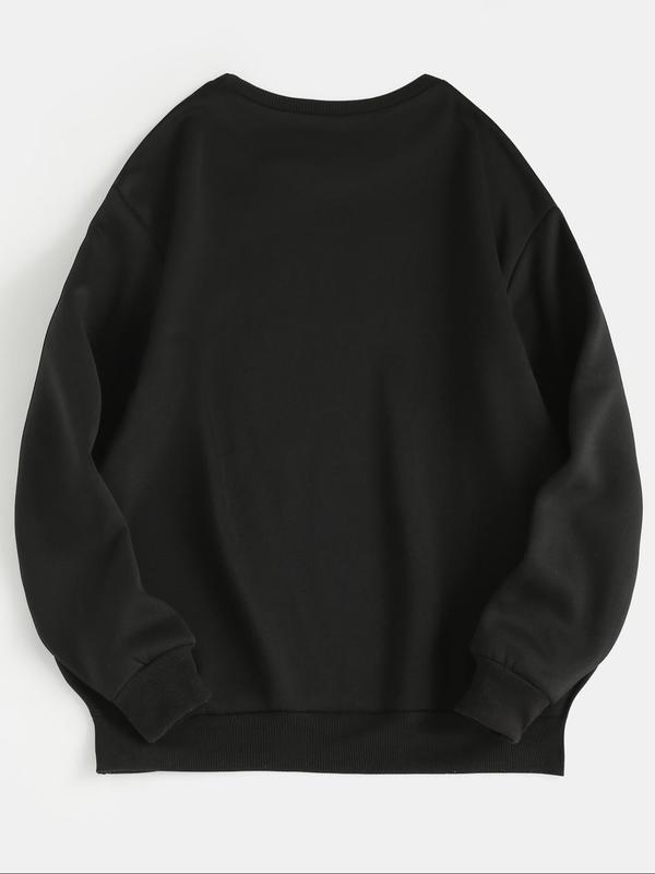 Women's Rose & Letter Print Drop Shoulder Sweatshirt,  Sweatshirts for Women,  Casual Long Sleeve Round Neck Pullover for Daily Wear, Ladies Clothes for All Seasons