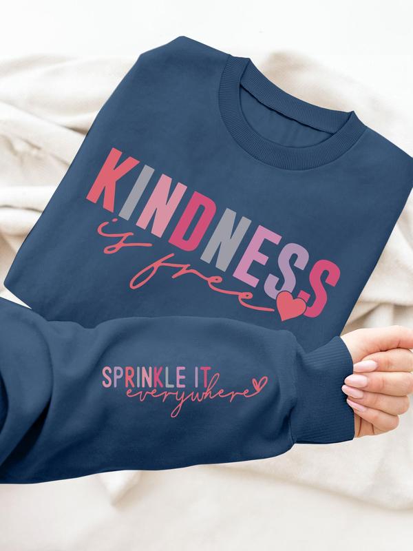 Women's Heart & Letter Print Drop Shoulder Sweatshirt, Casual Long Sleeve Round Neck Pullover for Fall & Winter, Women's Clothes for Daily Wear