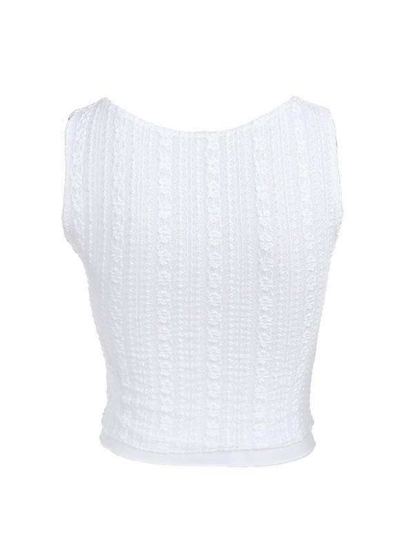 Women's Plain Textured Asymmetrical Crop Tank Top, Casual Sleeveless Round Neck Top for Summer, Ladies Clothes for Daily Wear