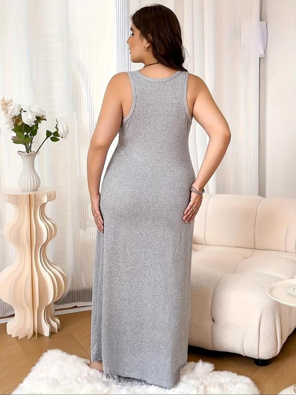  Solid Scoop Neck Tank Nightdress, Casual Soft Comfortable Sleeveless Nightgown for Women, Women's Sleepwear for All Seasons
