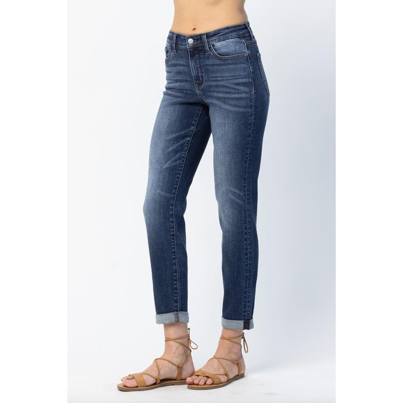 Judy Blue Cuffed Non-Distressed Girlfriend Jeans