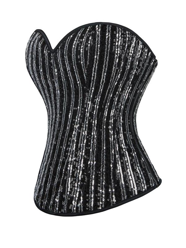 Women's Contrast Sequin Lace Up Shapewear Tube Top, Tummy Control Corset, Fashionable Shapewear for Party, Women's Shapewear for All Seasons
