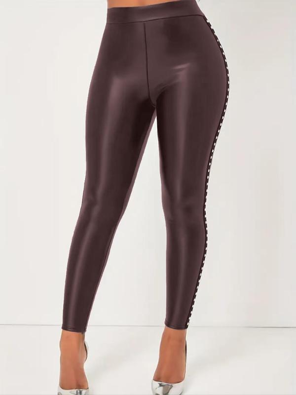 Women's High Waist Leggings, Fashion Casual Pu Leather Skinny Pants for Daily Outdoor Wear, Women Bottoms for Fall & Winter Legging Pants