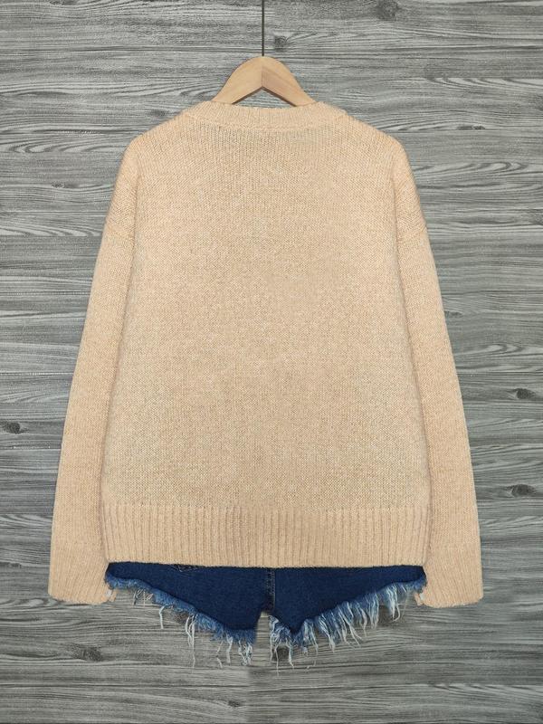 Women's Cat Print Drop Shoulder Sweater, Casual Long Sleeve Round Neck Jumper for Fall & Winter, Fashion Ladies' Knitwear for Daily Wear, Experimental Outfits