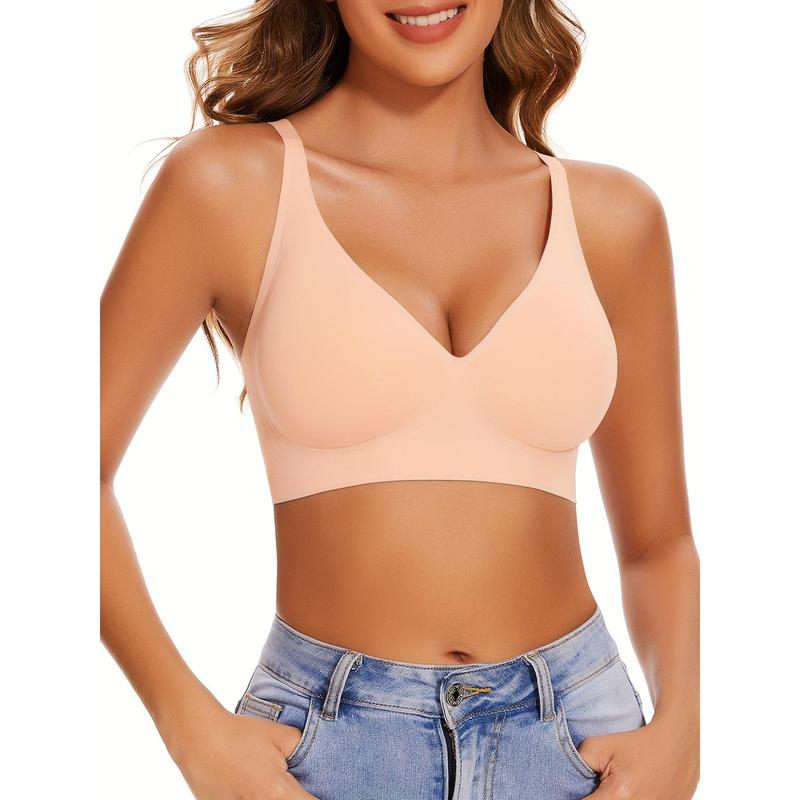 3-Piece Elegant Wireless Honeylove Bralette Bra, Comfy & Breathable Full Coverage Push Up Intimates Plunge Bra, No Underwire Deep V Smooth Bra, Women's Lingerie & Underwearh