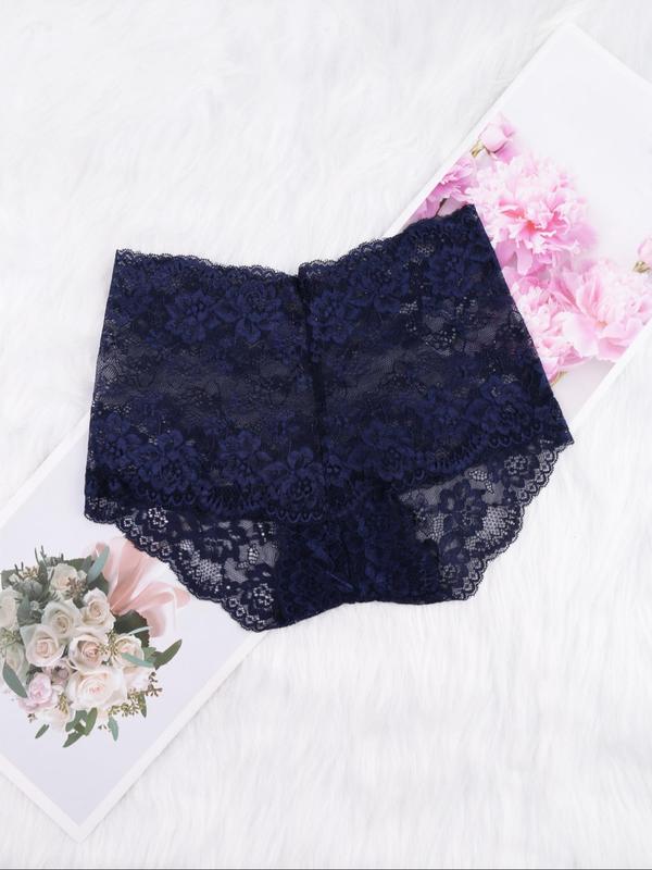 Women's Floral Lace High Waist Panty, Soft Comfy Breathable Knicker for Daily Wear, Underwear for All Seasons