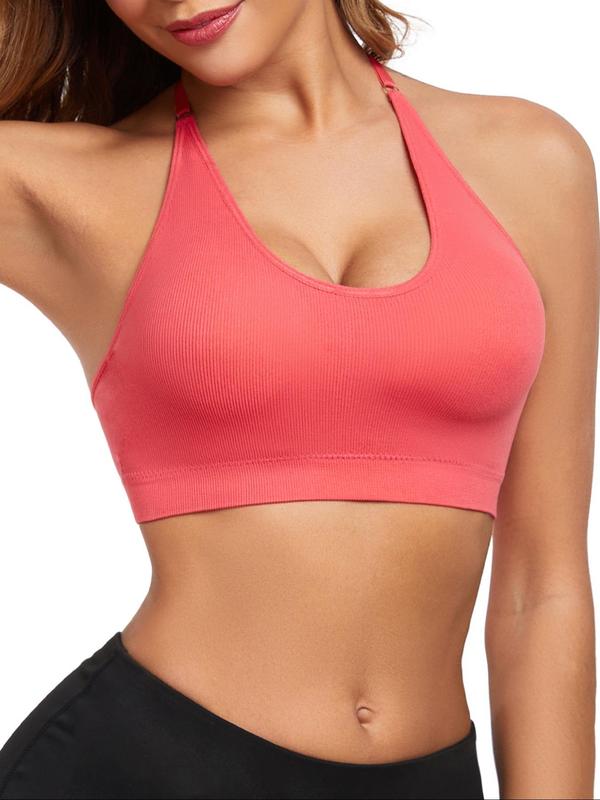 Women's Solid Backless Halter Bra, Adjustable Strap Wireless Bralette, Soft Comfortable Breathable Lingerie for All Seasons