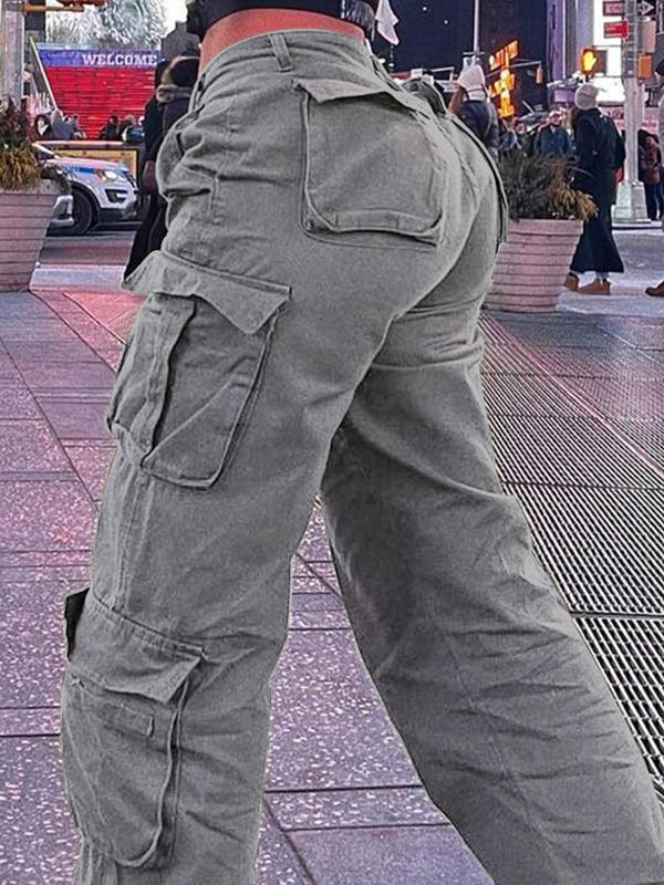 Women's Plain Pocket Drawstring Cargo Pants, Casual Elastic Waist Trousers for Daily Wear, Pants for Women, Ladies Bottoms for All Seasons