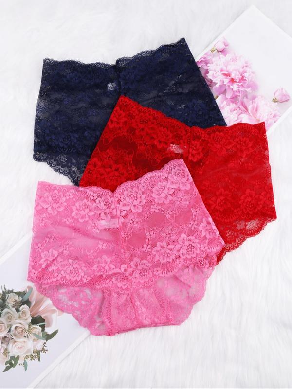 Women's Floral Lace High Waist Panty, Soft Comfy Breathable Knicker for Daily Wear, Underwear for All Seasons