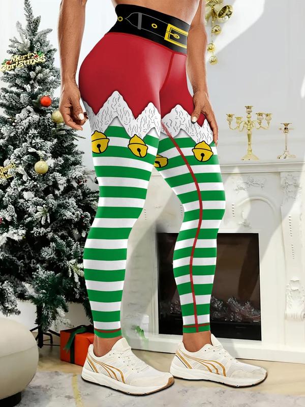 Women's Christmas Tree Print High Waist Leggings, Casual Comfy Breathable Skinny Pants for Daily Wear, Ladies Bottoms for All Seasons
