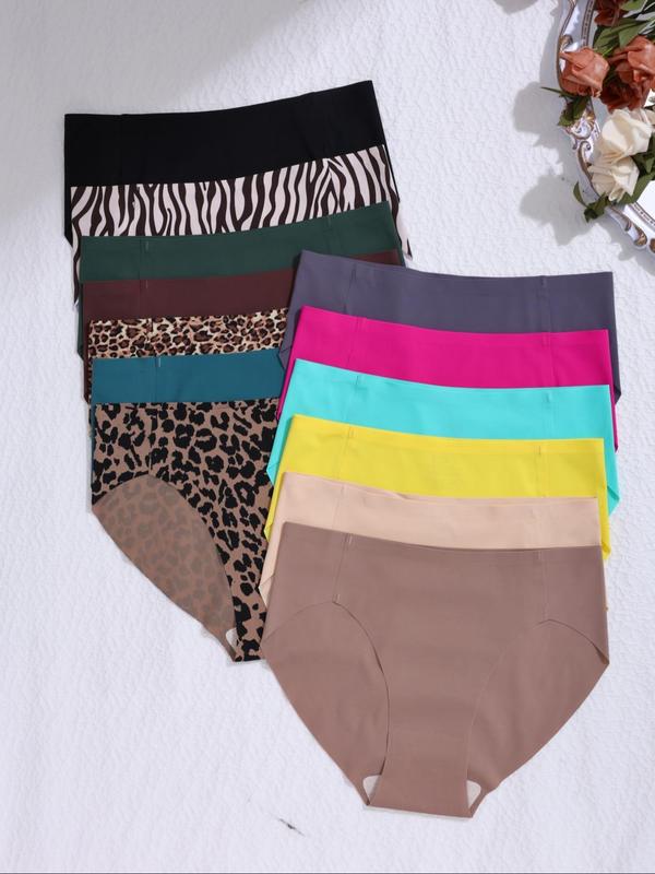 Women's Plain zebra Stripe leopard Print Seamless Panty, Casual Comfy Breathable Knicker for Daily Wear, Ladies Underwear for All Seasons