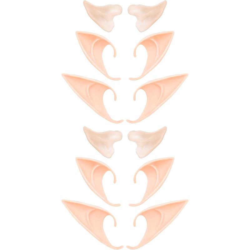 6 Pairs Elf Ears - Cosplay Fairy Pixie Elf Ears Soft Pointed Ears Tips Anime Party Dress Up Costume Makeup Masquerade Accessories Halloween Elven Vampire Fairy Ears (6 Pairs)