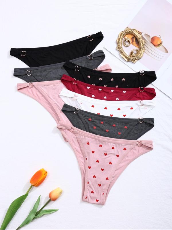 Women's Plain Heart Print Ring Linked Panty, Cute Soft Comfy Breathable Knicker for Daily Wear, Underwear for All Seasons