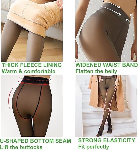 THE ORIGINAL!  •MAGIC FLEECE LINED LEGGINGS • CLOSED FOOT (LOOKS LIKE PANTYHOSE) Winter Comfort Fleece Tights Available in Plus Size and Brown Fur