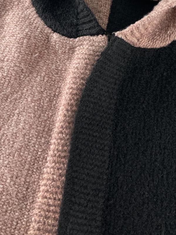 Women's Colorblock Batwing Sleeve Hooded Cardigan, Casual Long Sleeve Open Front Knitwear for Fall & Winter, Cardigan for Women, Fashion Ladies' Knit Clothing for Daily Wear
