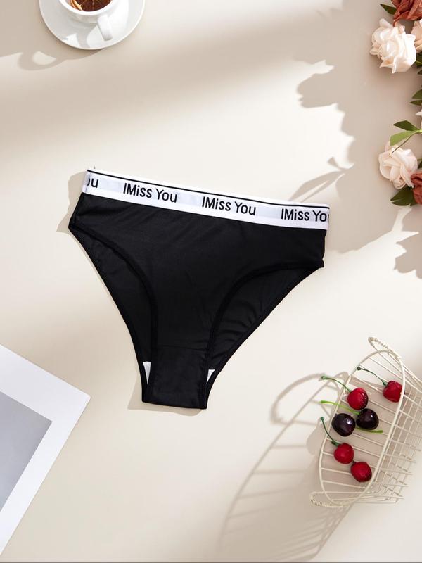 Plus Size Letter Tape Panty, Casual Comfy Breathable Knicker for Daily Wear, Women's Underwear for All Seasons