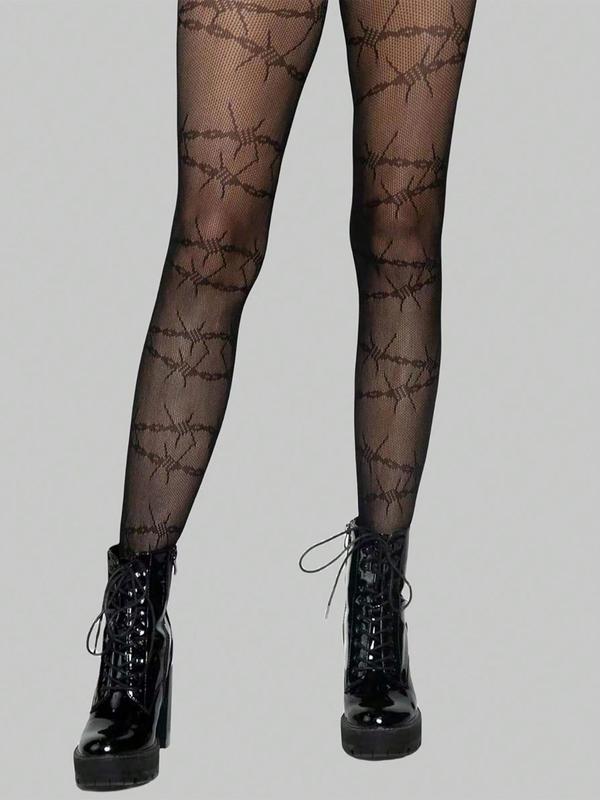 Women's Rope Pattern Summer 2024 Sheer Fishnet Tights, Casual Breathable 1 Pair High Stretch Pantyhose For Daily Wear, Comfy Ladies Summer Clothes