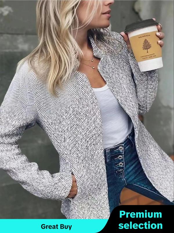 Women's Solid Color Pocket Long Sleeve Open Front Coat, Casual Longline Outerwear for Fall & Winter, Ladies Clothes for Daily Wear, Fall Clothes 2024