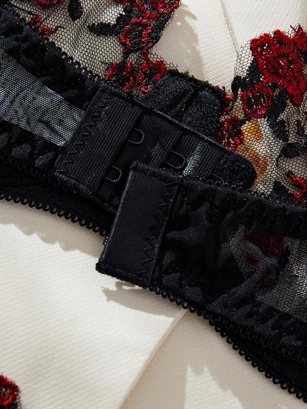 Women's Floral Embroidery Bra & Thong Sexy Lingerie Set, Sexy Comfy Breathable Underwear Set for Daily Wear, Women's Lingerie & Underwear for All Seasons