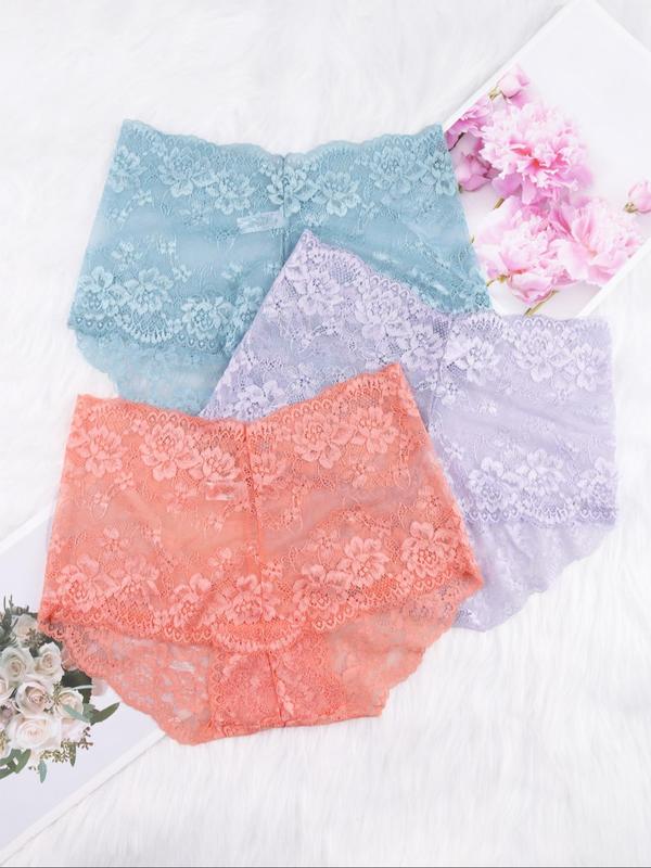 Women's Floral Lace High Waist Panty, Soft Comfy Breathable Knicker for Daily Wear, Underwear for All Seasons