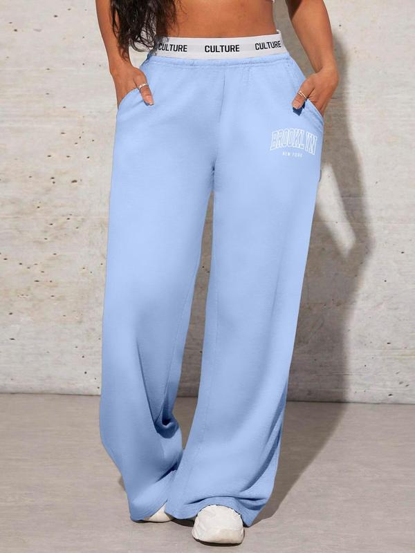 Women's Letter Tape High Waist Sweatpants, Casual Pocket Jogger Pants for Daily Wear, Ladies Bottoms for All Seasons, Downtown Girl Clothes Downtown Girl Clothes