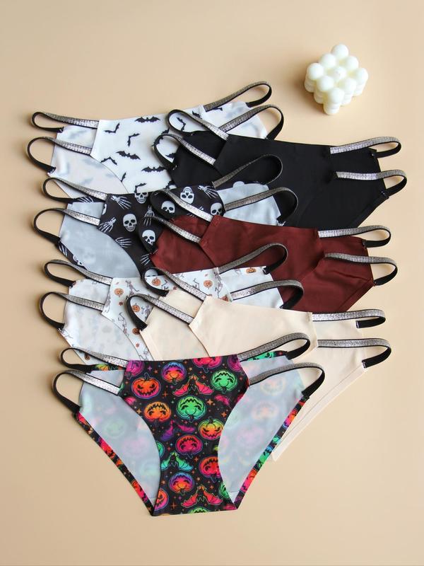 Women's Cartoon Cut Out Panty, Soft Comfy Breathable Glitter Halloween Tape Knicker for Daily Wear, Underwear for All Seasons