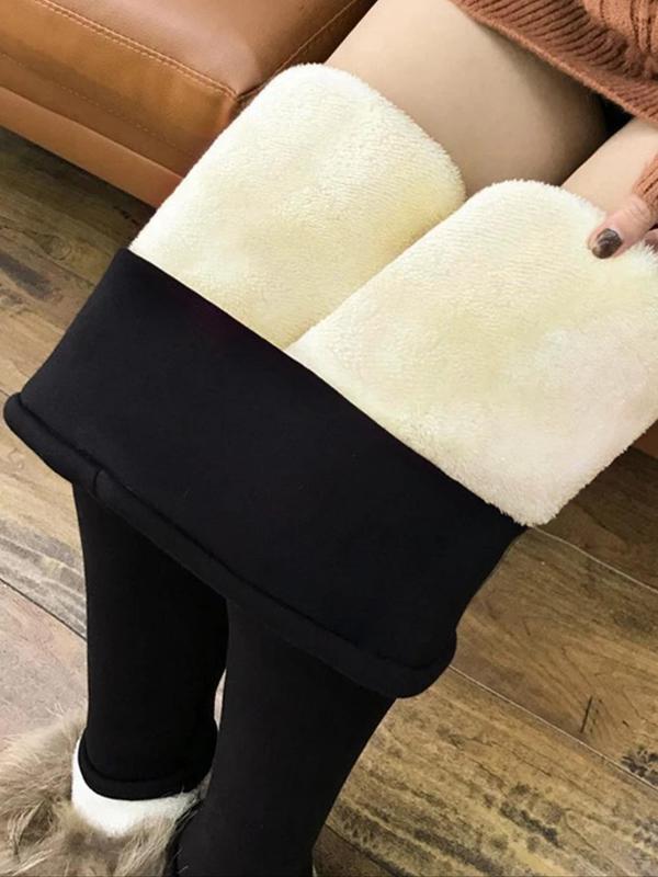 Women's Solid Color Thermal Lined Leggings, Casual Comfy Warm Skinny Pants for Daily Wear, Ladies Winter Bottoms