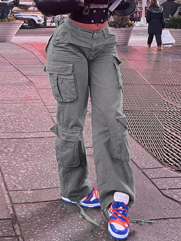 Women's Plain Pocket Drawstring Cargo Pants, Casual Elastic Waist Trousers for Daily Wear, Pants for Women, Ladies Bottoms for All Seasons