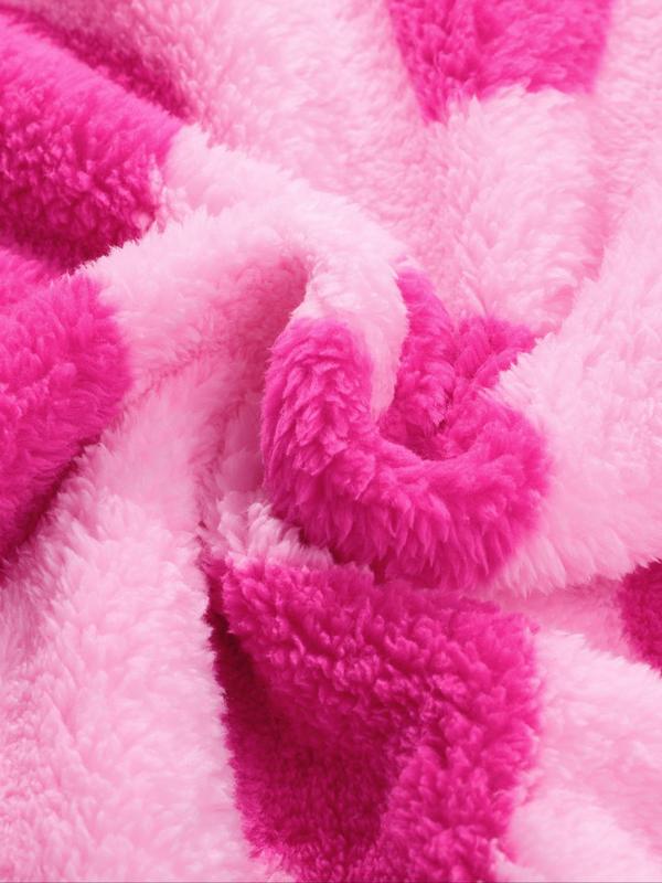 Women's Heart Print Zip Up Fuzzy Hooded Jacket, Casual Long Sleeve Drop Shoulder Outerwear for Winter, Ladies Clothes for Daily Wear