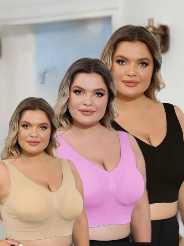 Plus Size Deep V Neck Wireless Bras for Women, Casual Padded Seamless Push Up Lingerie Top, Lingerie for Women, Fall Wear 2024, Minimalist Lady Underwear, Plus Size Women's Clothing, Comfortable Bra for Plus Size
