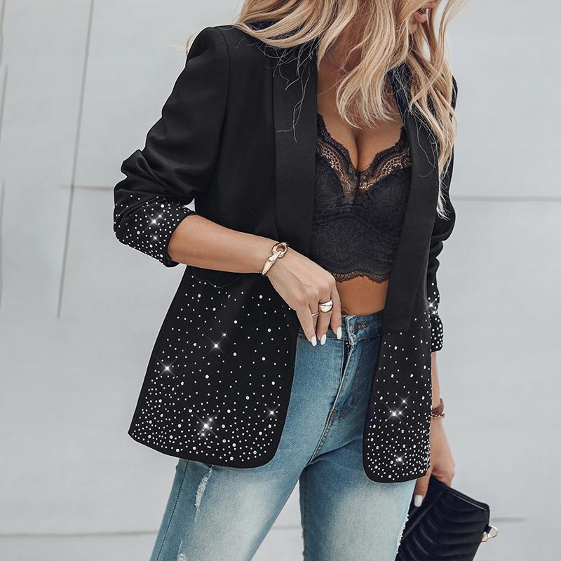 Chicme Rhinestone Decor Shawl Collar Long Sleeve Blazer Coat Elegant Formal women  suits Womenswear Elegance