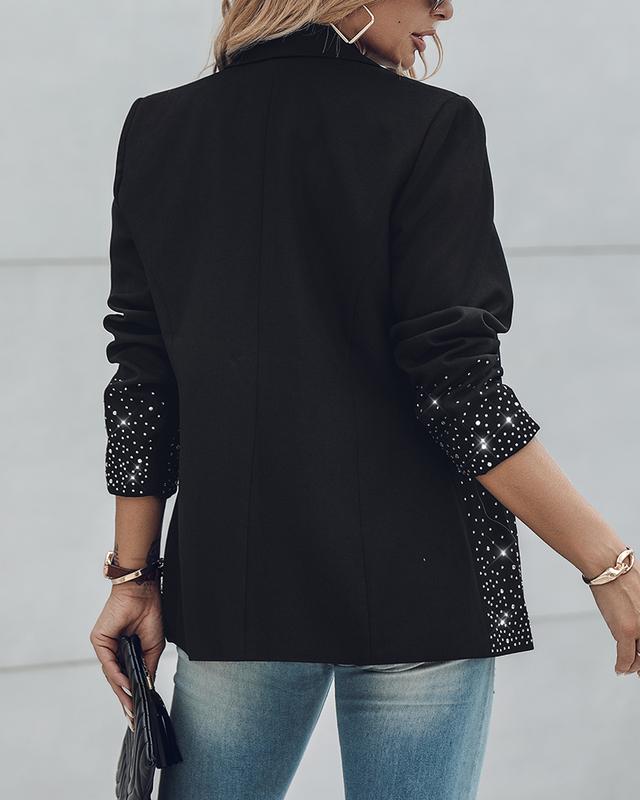 Chicme Rhinestone Decor Shawl Collar Long Sleeve Blazer Coat Elegant Formal women  suits Womenswear Elegance