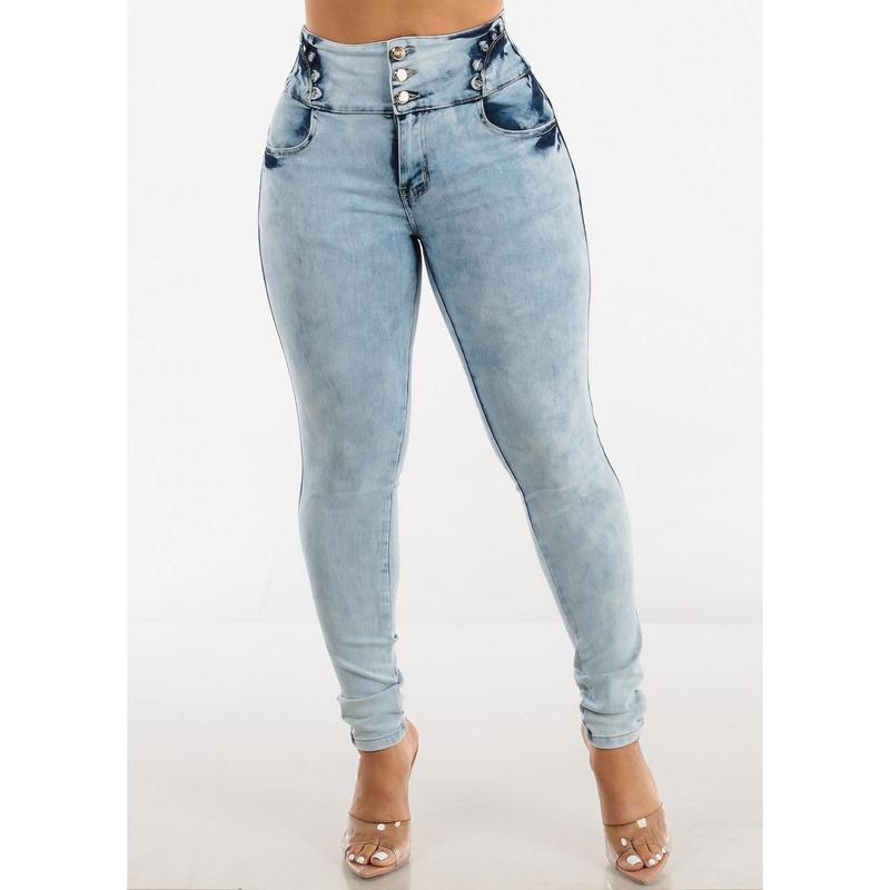 High Waist Butt Lift Acid Wash Skinny Jeans