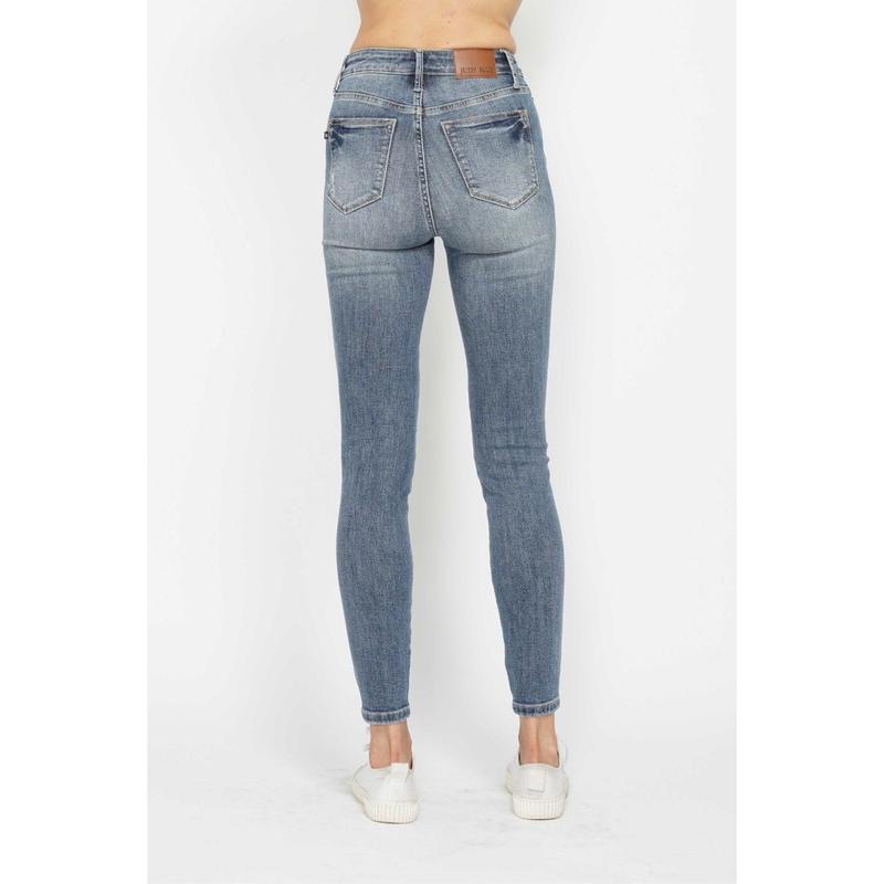 Judy Blue Full Size Tummy Control Contrast Wash Skinny Jeans Casual Womenswear