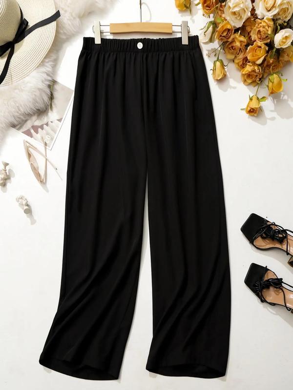Women's Plus Size Leopard Print Elastic Waist Wide Leg Pants, Casual Fashion Trousers for Daily Wear,  Pants for Women, Ladies Bottoms for Spring & Fall