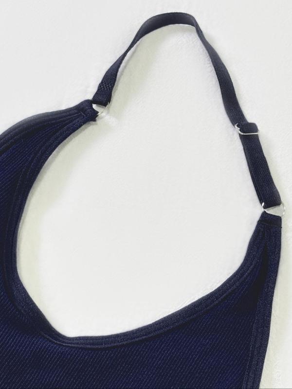 Women's Solid Backless Halter Bra, Adjustable Strap Wireless Bralette, Soft Comfortable Breathable Lingerie for All Seasons