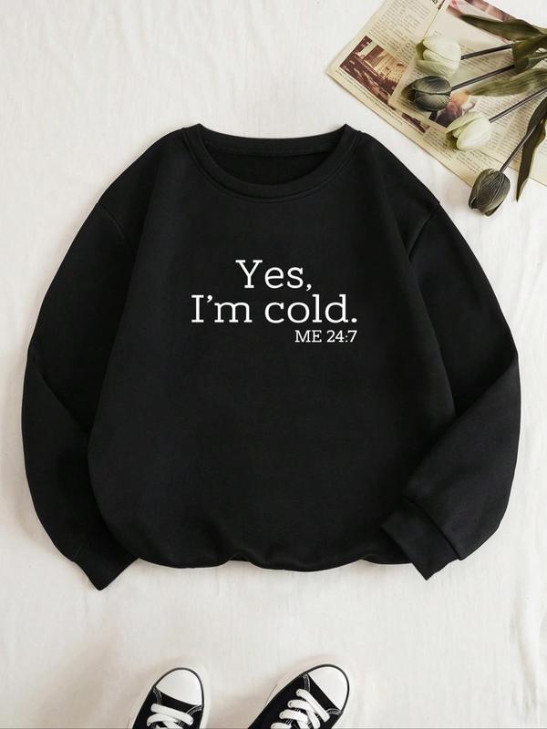 Women's Letter Print Round Neck Black Sweatshirt, Fashion Long Sleeve Crewneck Pullover for Lady Daily Casual Wear, Ladies Spring & Fall Clothes, Comfort Womenswear, Fall Clothes