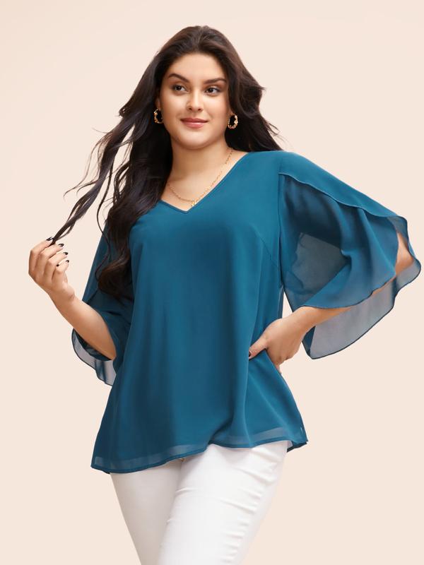 BloomChic Chiffon Gathered Petal Sleeve Blouse