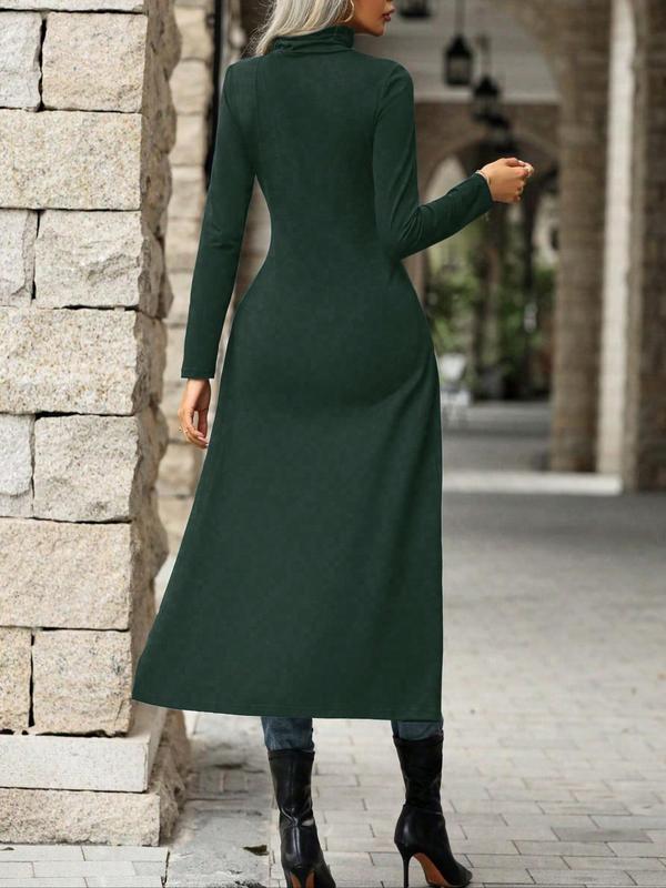 Women's Plain Asymmetrical Hem High Low Hem Tee, Casual Long Sleeve High Neck Long T-shirt for Spring & Fall, T Shirts for Women, Women's Top for Daily Wear