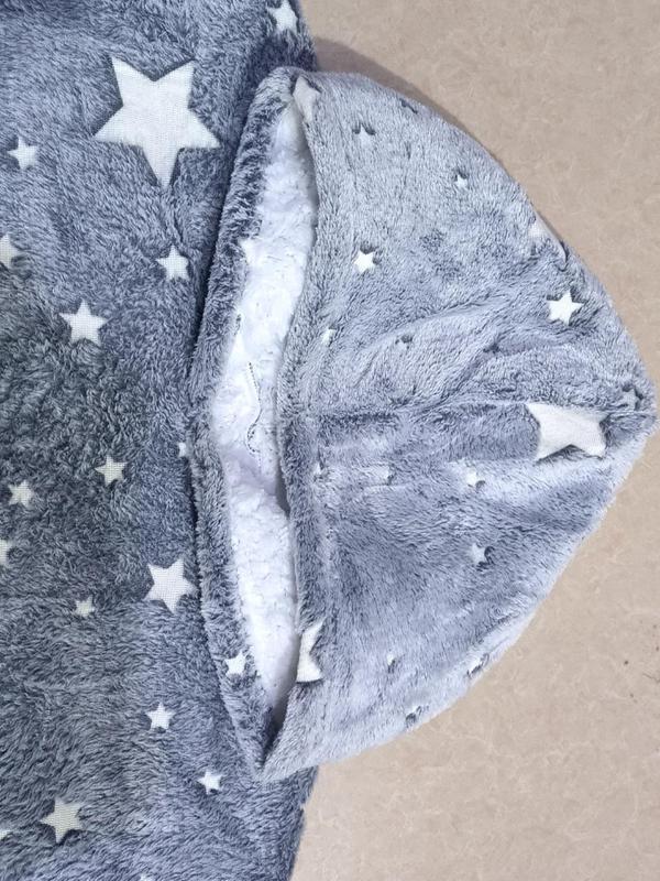 Womenswear Glow in The Dark Star Print Pocket Hooded Blanket, Casual Long Sleeve Drop Shoulder Blanket Hoodie, Women's Sleepwear for Winter, Fall Wear, Fallfreshness