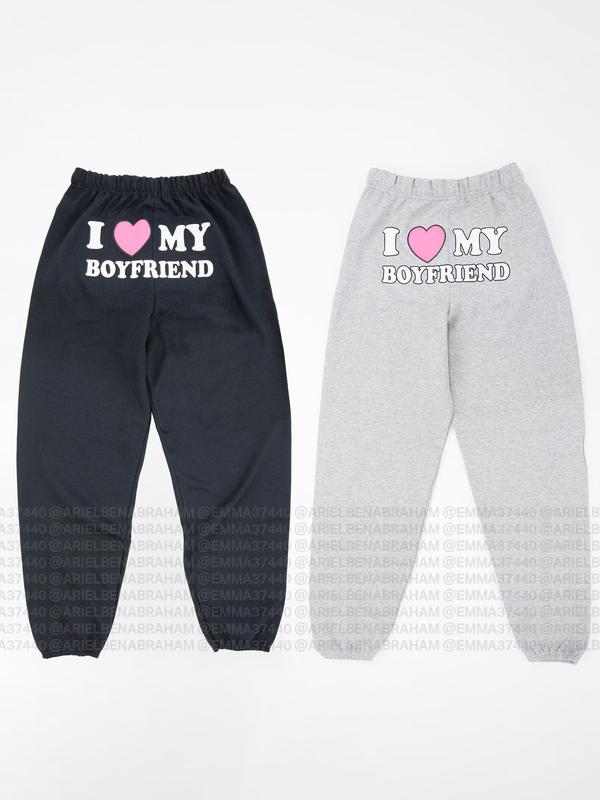 I Love My Boyfriend Sweatpants Pink Heart