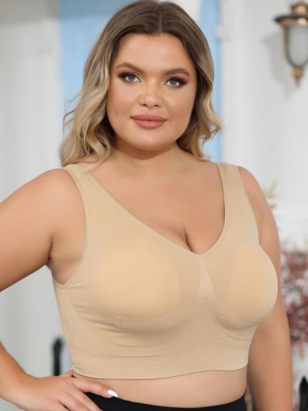 Plus Size Deep V Neck Wireless Bras for Women, Casual Padded Seamless Push Up Lingerie Top, Lingerie for Women, Fall Wear 2024, Minimalist Lady Underwear, Plus Size Women's Clothing, Comfortable Bra for Plus Size