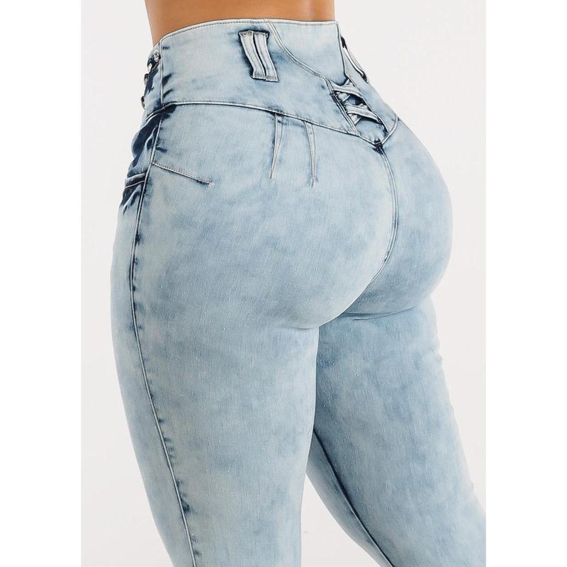 High Waist Butt Lift Acid Wash Skinny Jeans